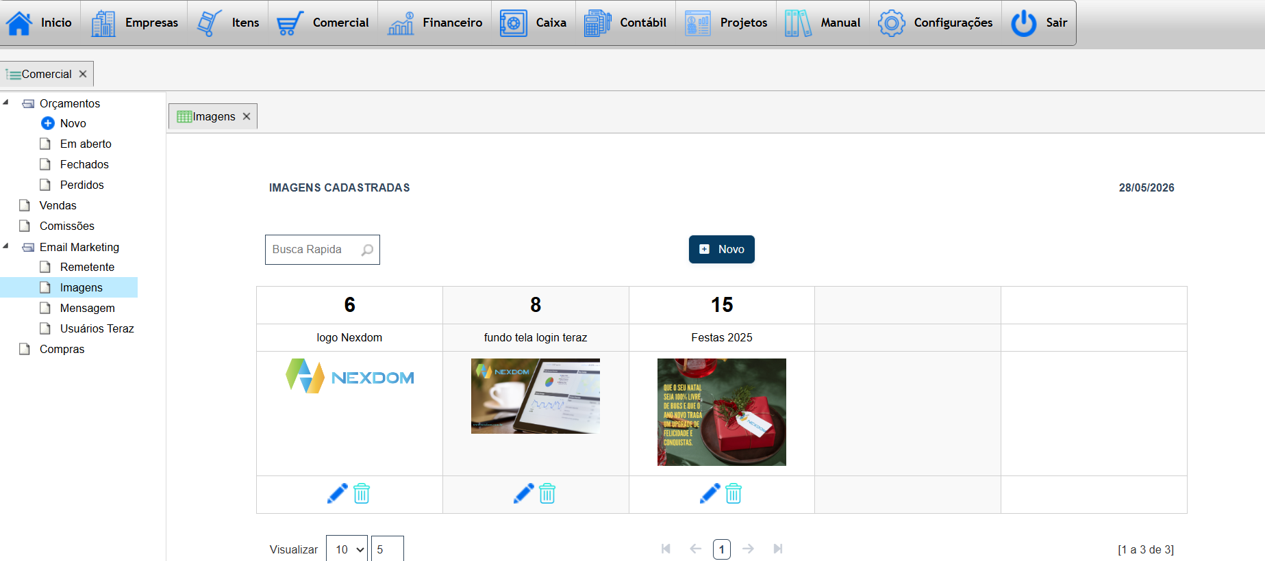 Tela de imagens para email marketing no Teraz